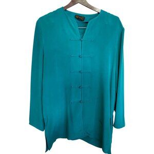 M.X.I 2-Piece Vintage Womens Teal Top and Skirt Set Size 12 Silk Quiet Luxury